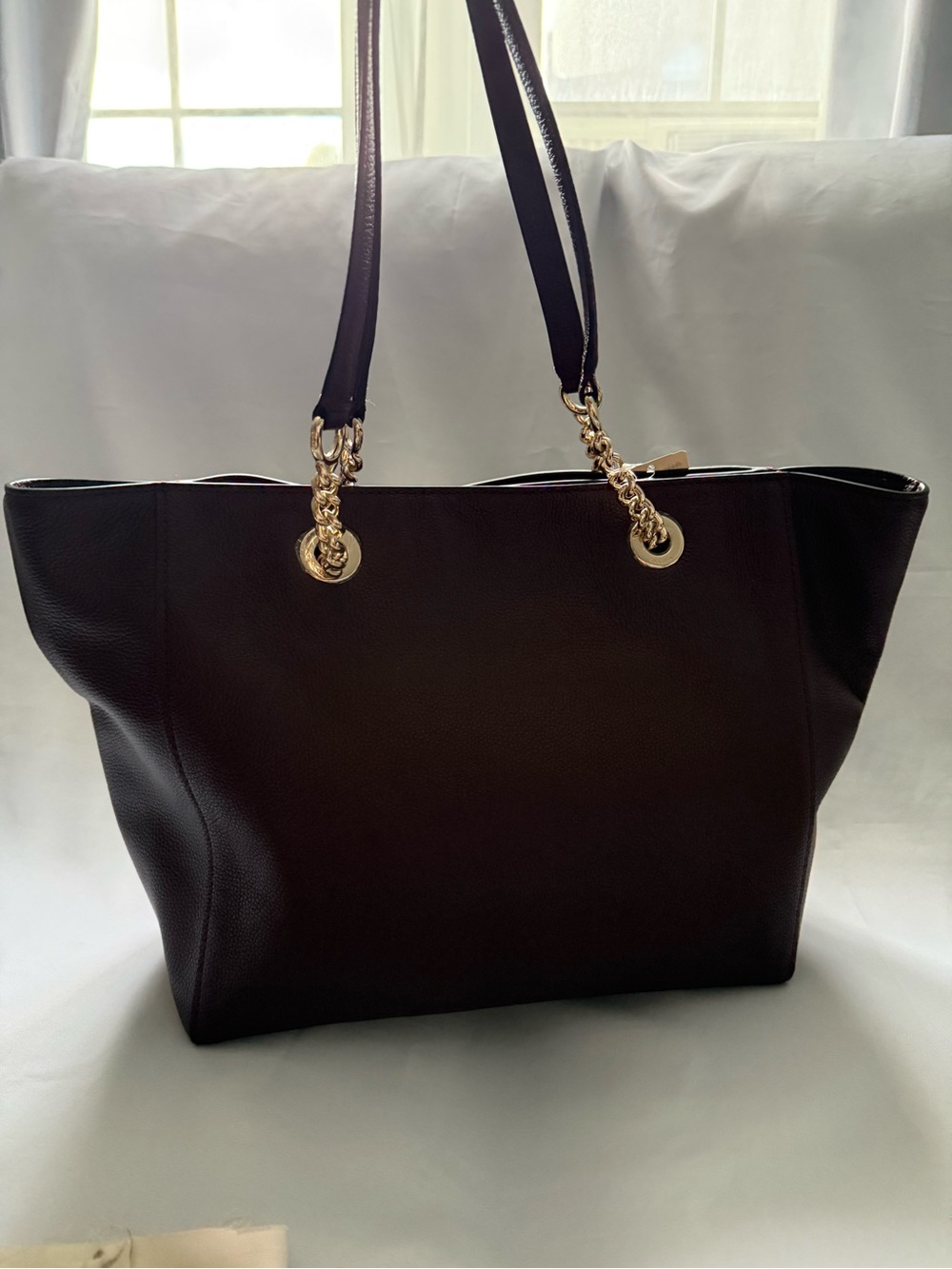 Coach Dark Red Brown Leather Tote with Gold Hardware